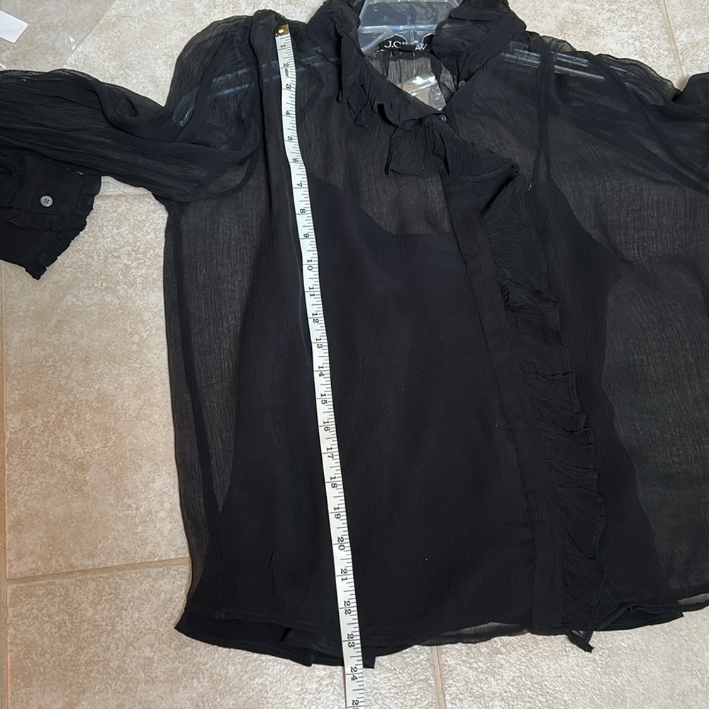 J. CREW NWT Black Ruffle Button-up Crinkle Chiffon size 8 - Picture 6 of 9